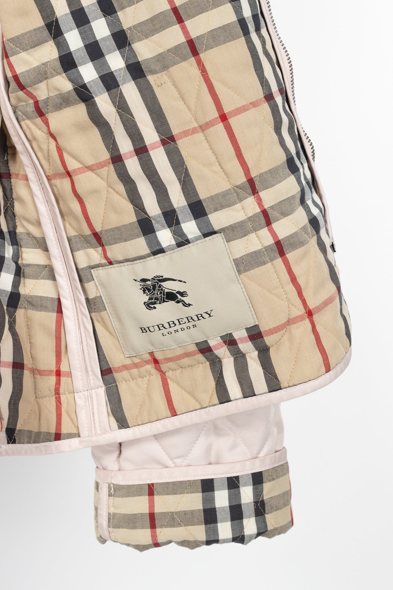 Burberry Pink Quilted Check-Trim Zip Jacket