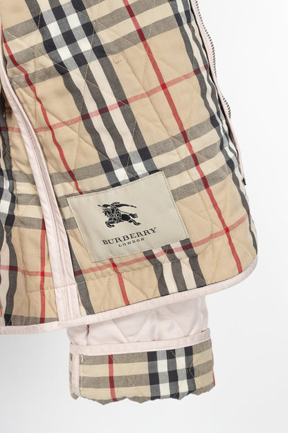 Burberry Pink Quilted Check-Trim Zip Jacket