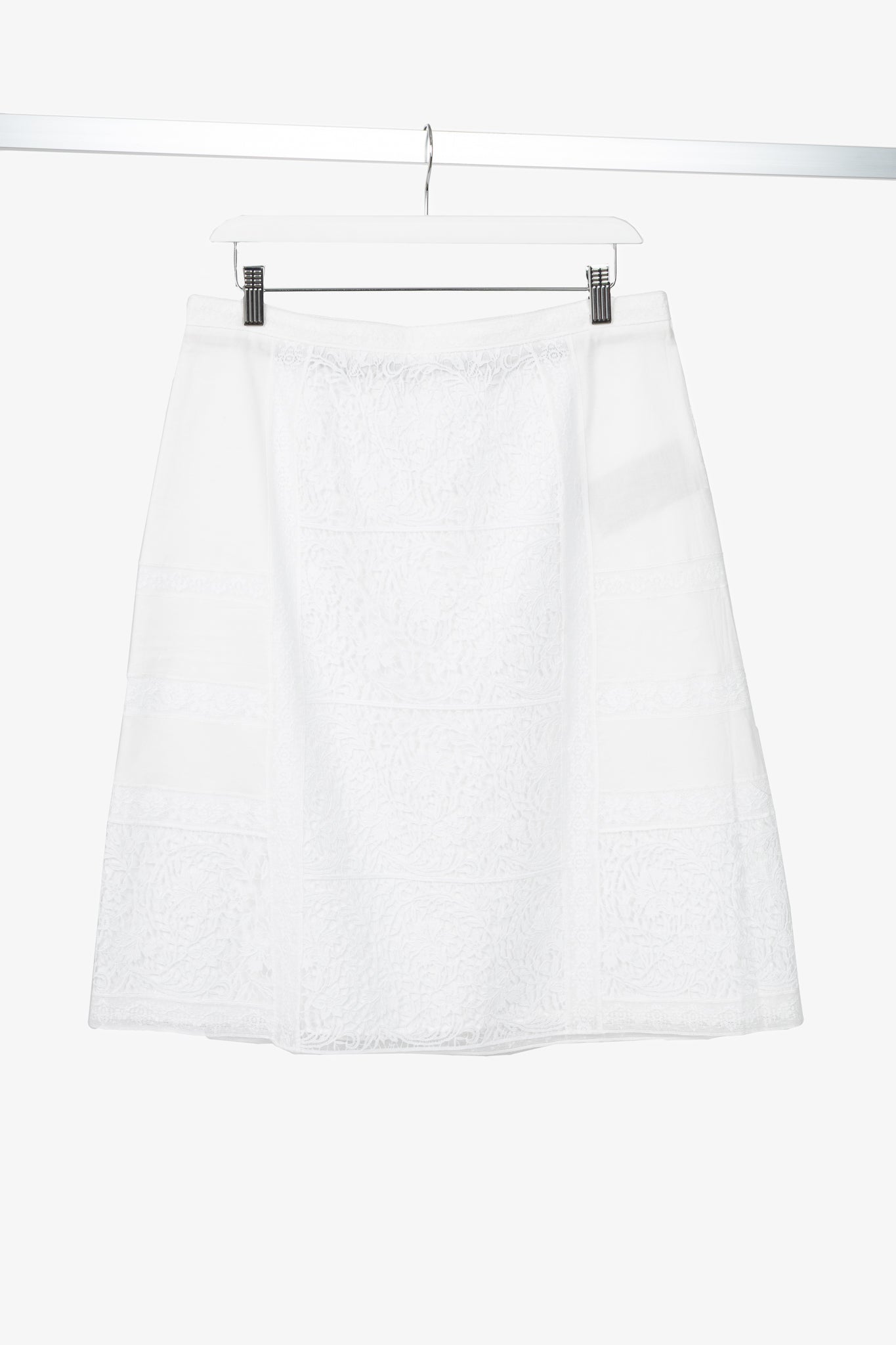 Burberry Drin White Cotton Lace A-Line Skirt
