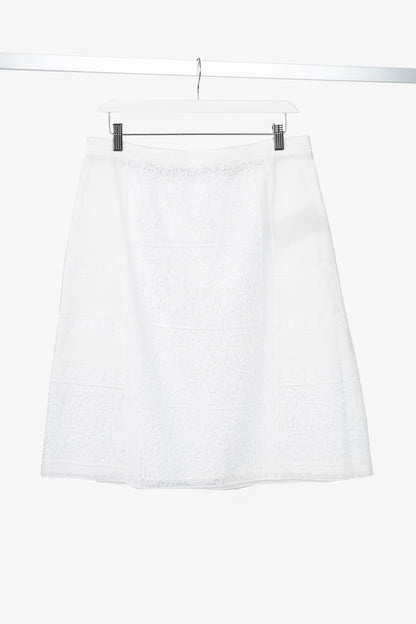 Burberry Drin White Cotton Lace A-Line Skirt