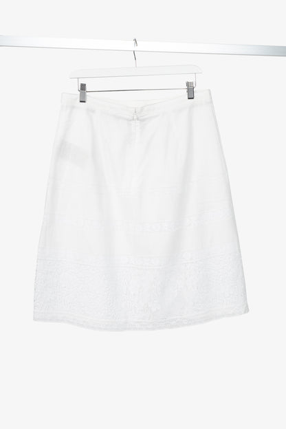 Burberry Drin White Cotton Lace A-Line Skirt