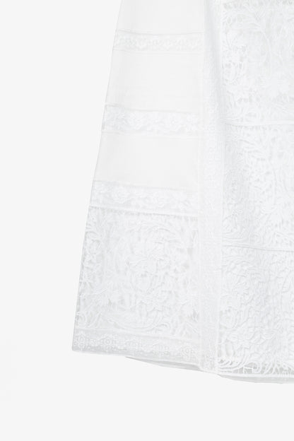 Burberry Drin White Cotton Lace A-Line Skirt