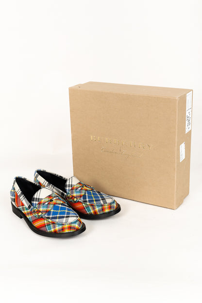 Burberry Bedmont Poppy Orange Tartan Flat Loafers