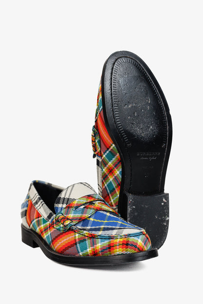 Burberry Bedmont Poppy Orange Tartan Flat Loafers