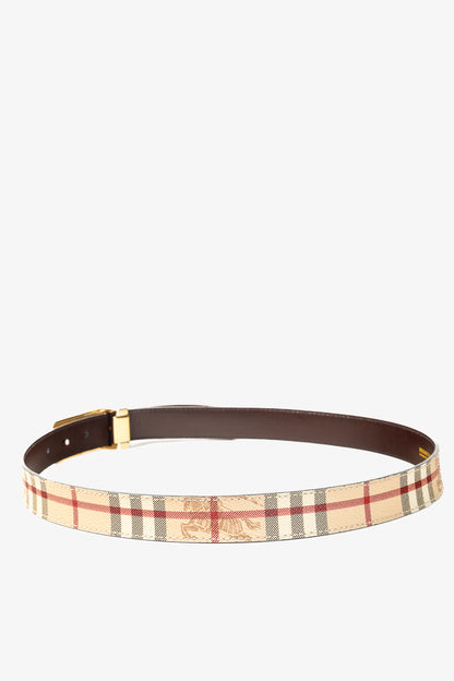 Burberry Classic Nova Check Gold Plaque Buckle Belt