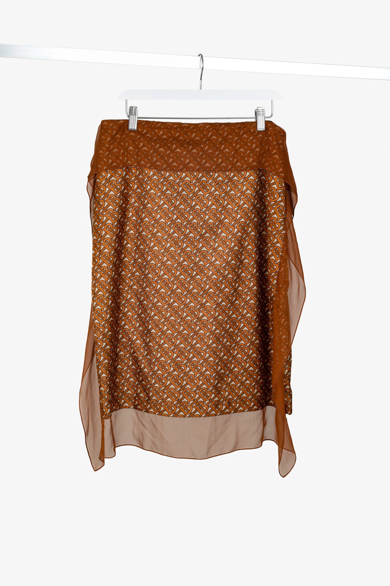 Burberry Brown Logo-Printed Scarf-Detail Midi Skirt