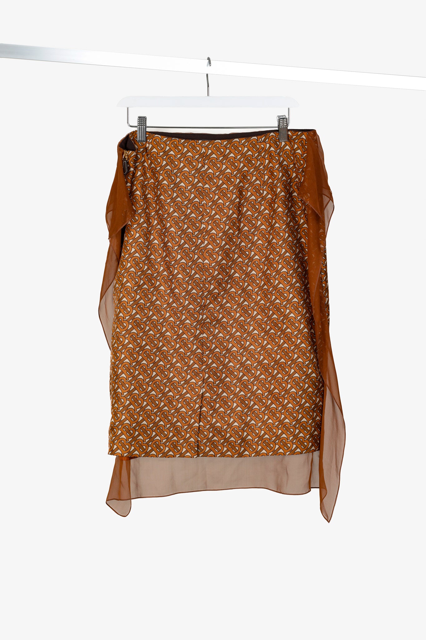 Burberry Brown Logo-Printed Scarf-Detail Midi Skirt