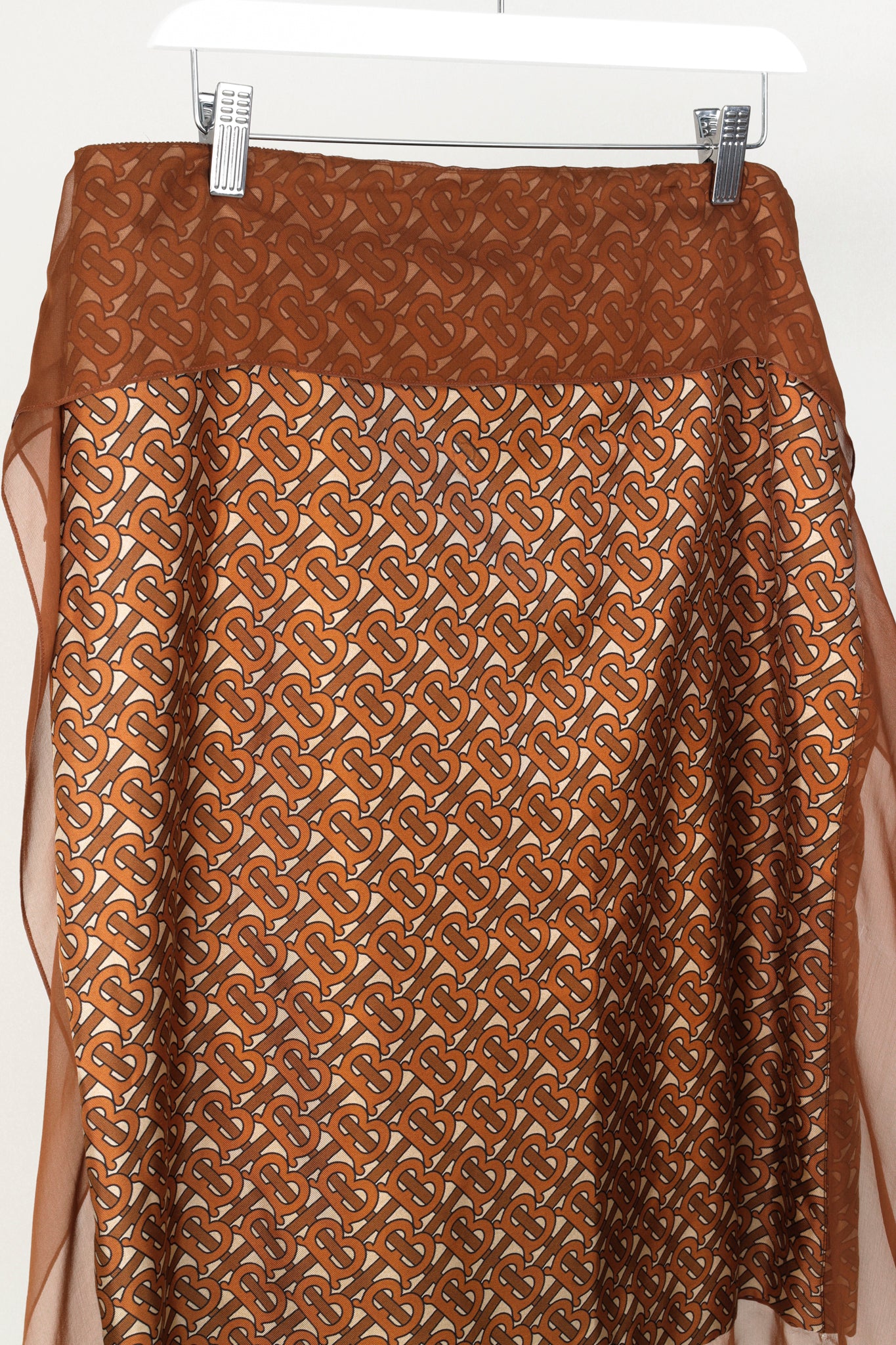 Burberry Brown Logo-Printed Scarf-Detail Midi Skirt