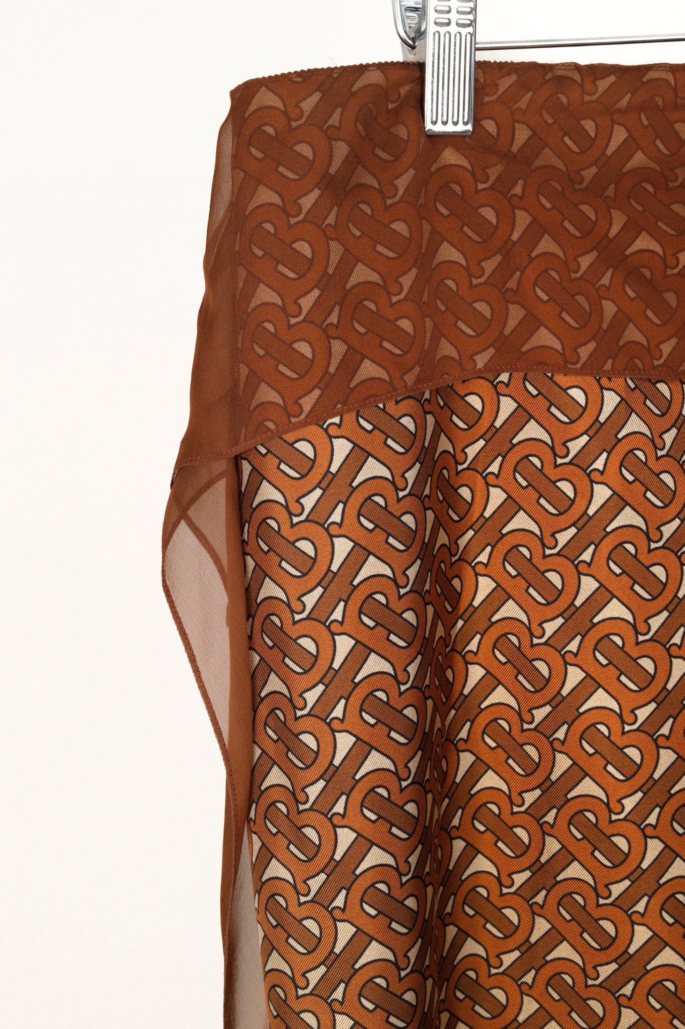 Burberry Brown Logo-Printed Scarf-Detail Midi Skirt