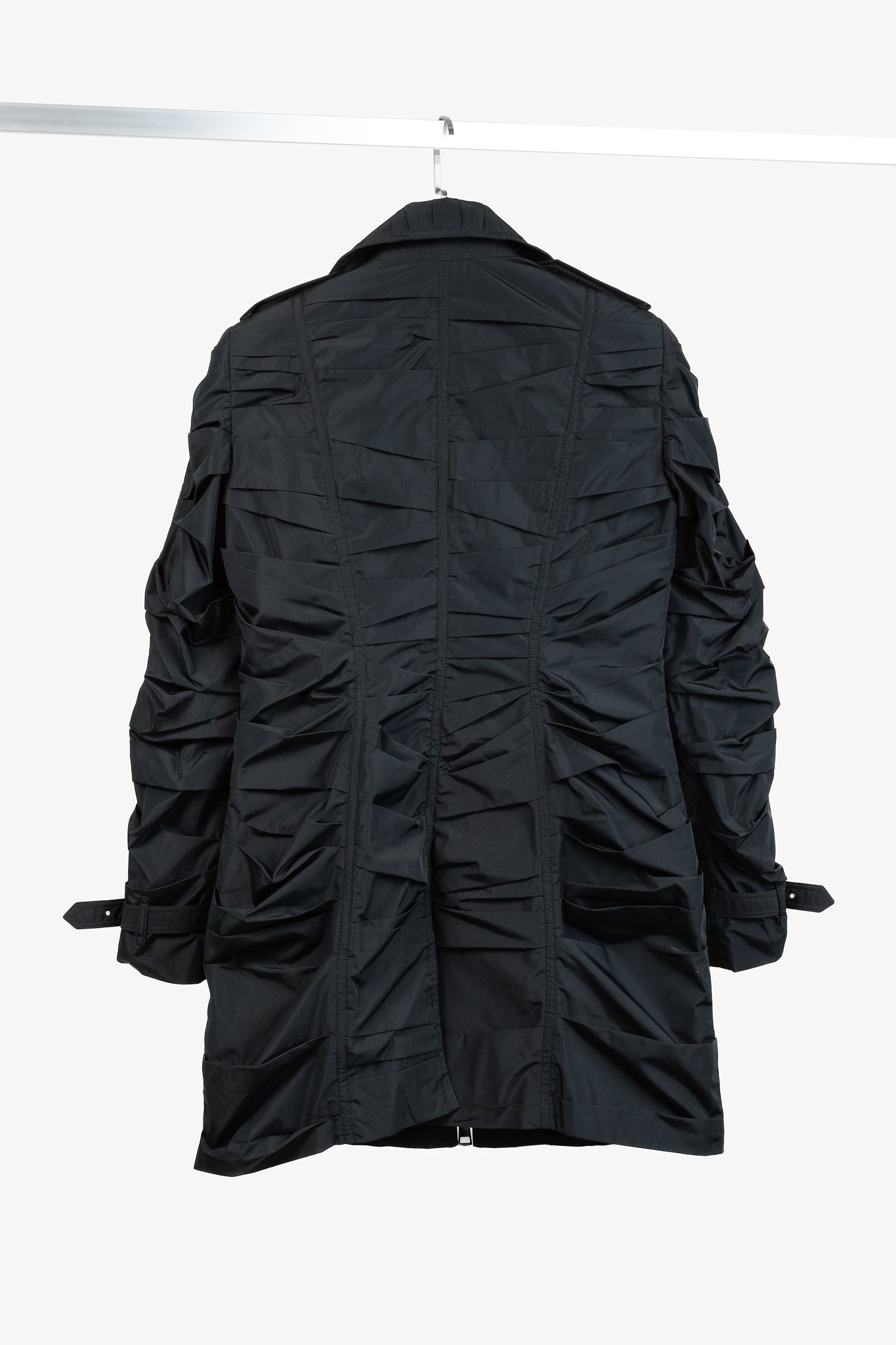 Burberry Roemead Black Allover Ruched Zip Coat