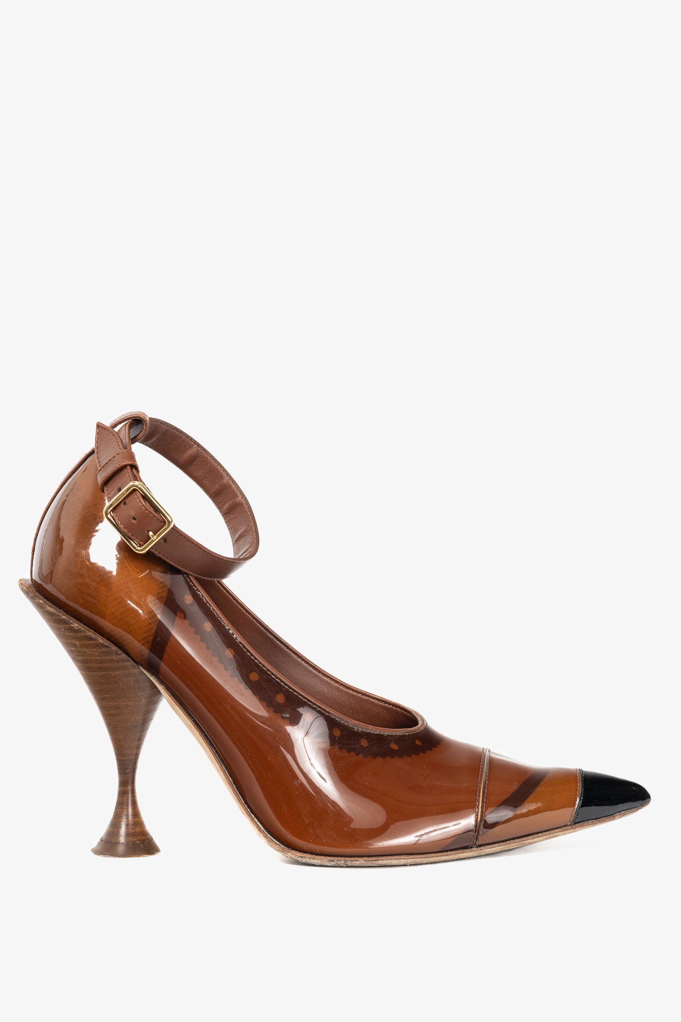 Burberry AW19 Runway Evan 105 Malt Brown, Black & Tan Plex Heels