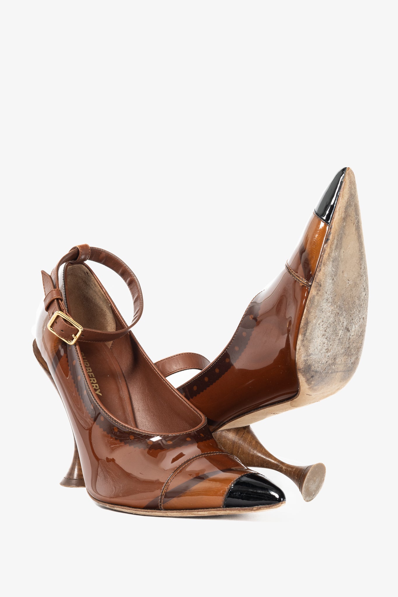 Burberry AW19 Runway Evan 105 Malt Brown, Black & Tan Plex Heels