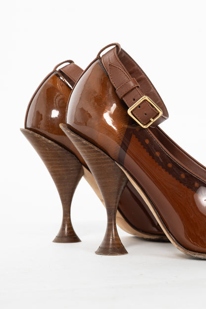 Burberry AW19 Runway Evan 105 Malt Brown, Black & Tan Plex Heels