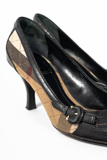 Burberry House Check & Leather Buckle Pumps