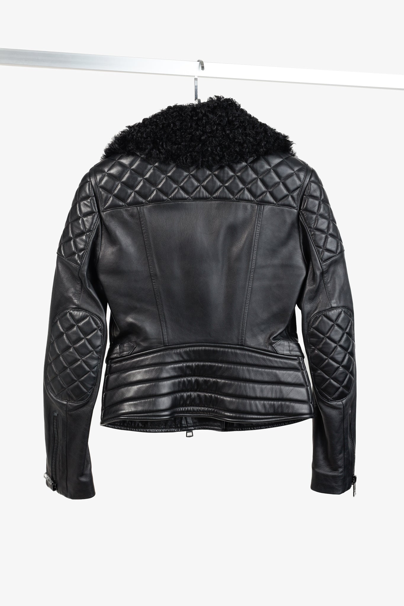 Burberry Oatshire Black Shearling Quilted Leather Moto Jacket