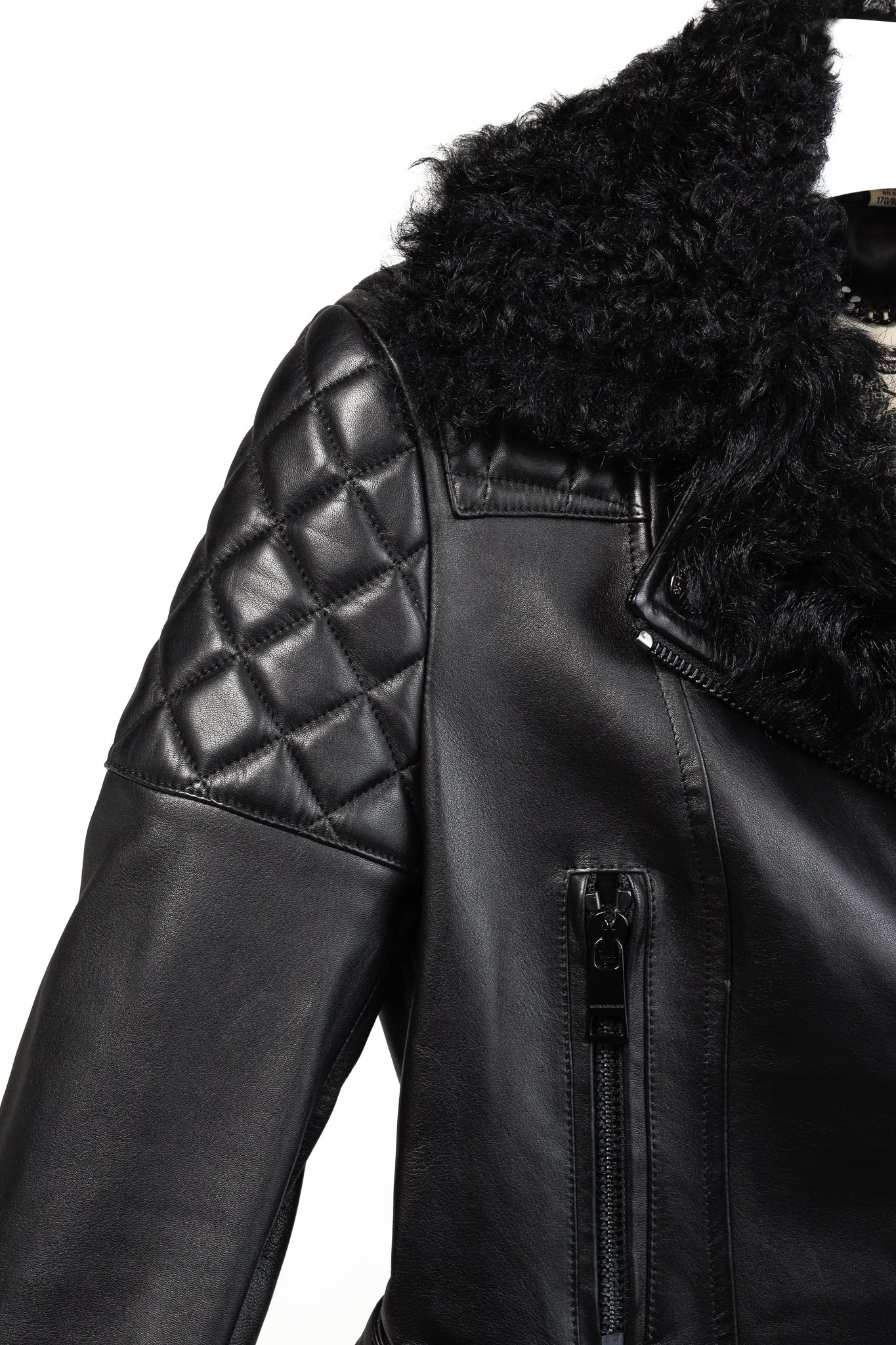 Burberry Oatshire Black Shearling Quilted Leather Moto Jacket