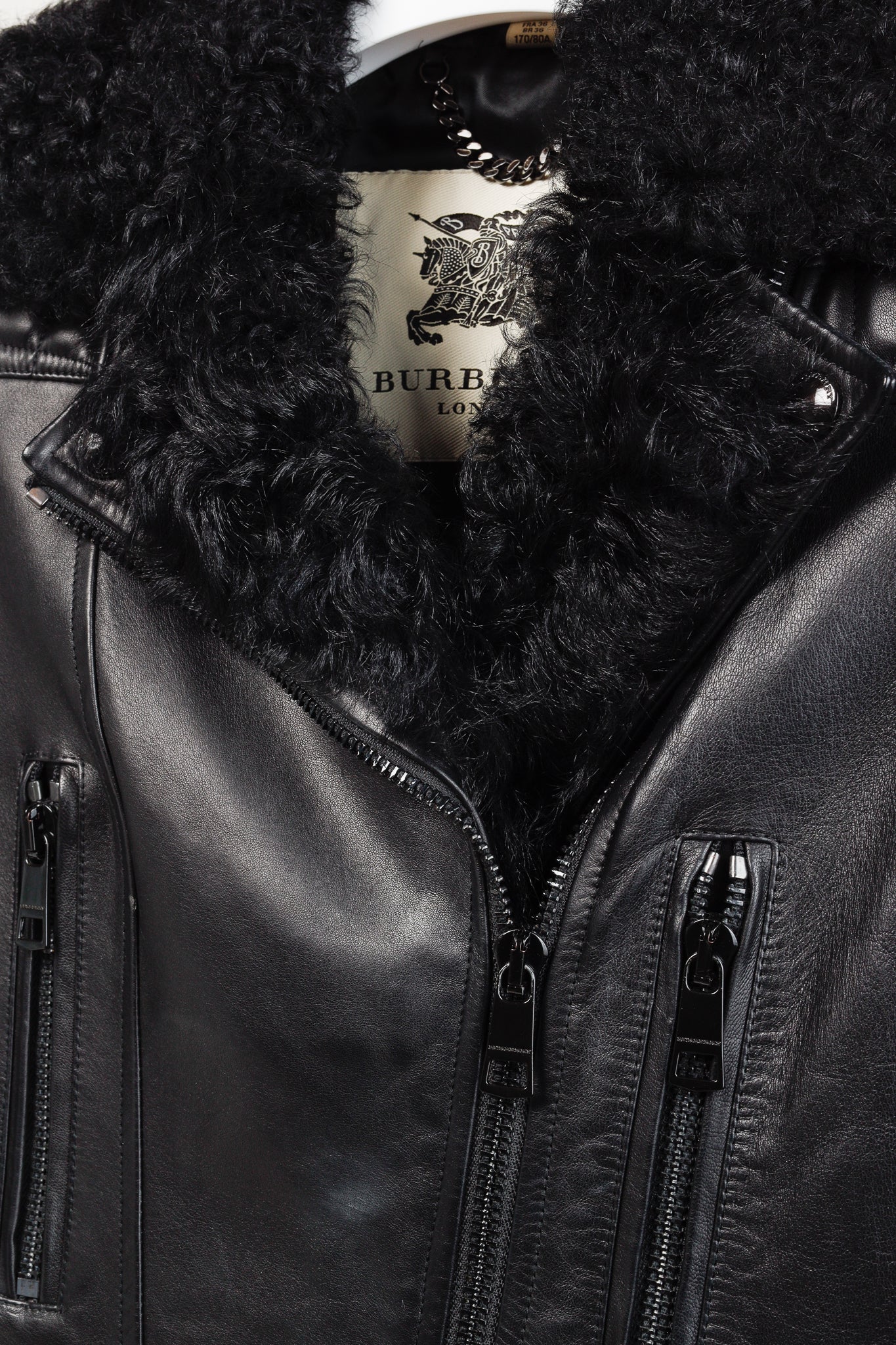 Burberry Oatshire Black Shearling Quilted Leather Moto Jacket