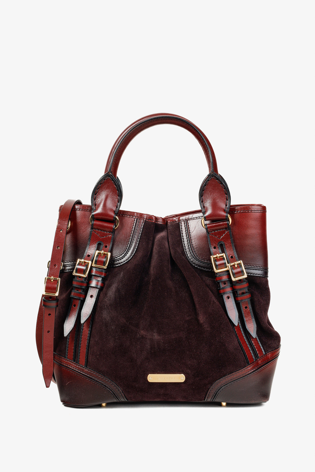 Burberry Prorsum Burgundy Red Calfskin Suede Medium Whipstitch Tote