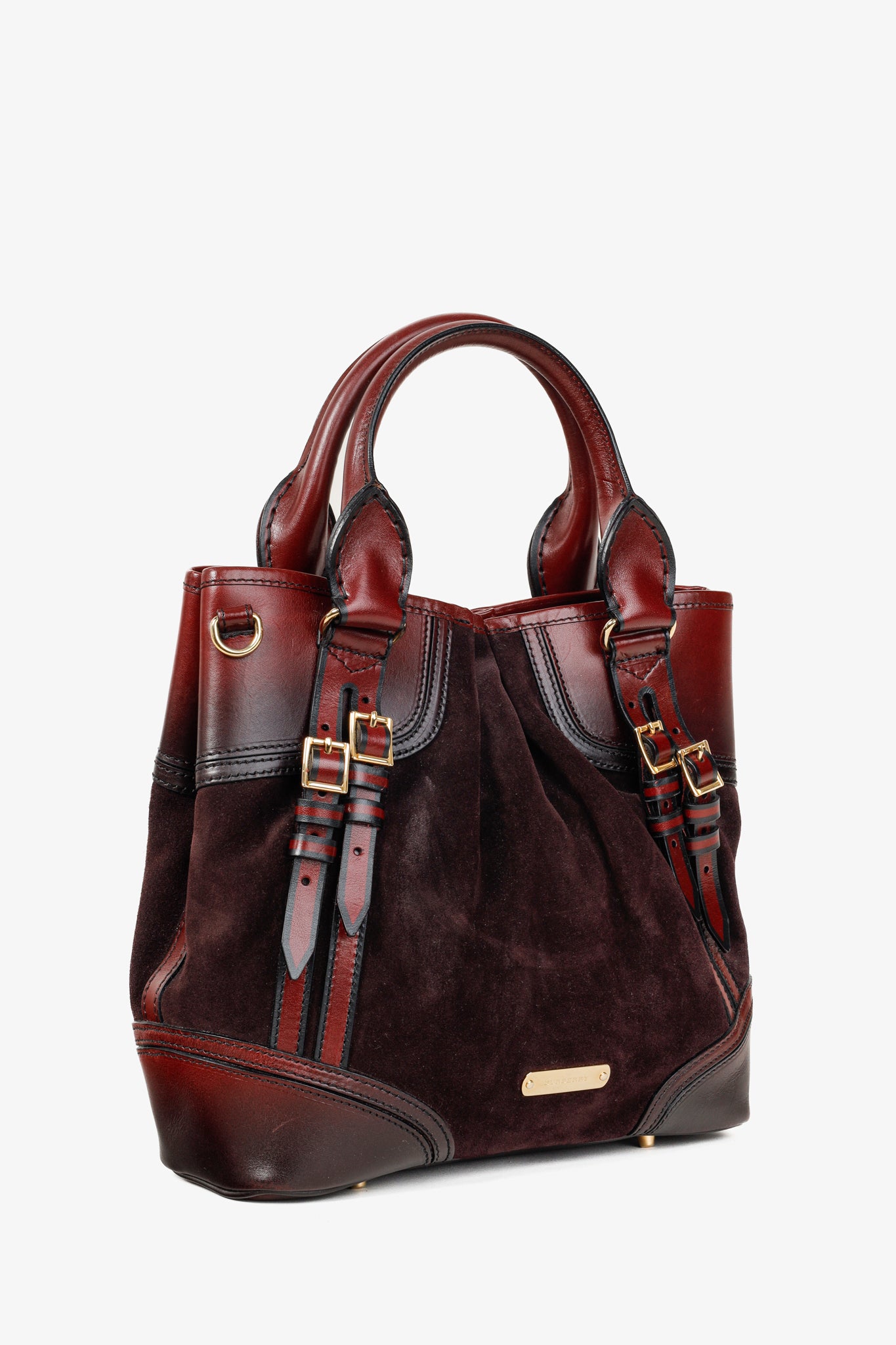 Burberry Prorsum Burgundy Red Calfskin Suede Medium Whipstitch Tote