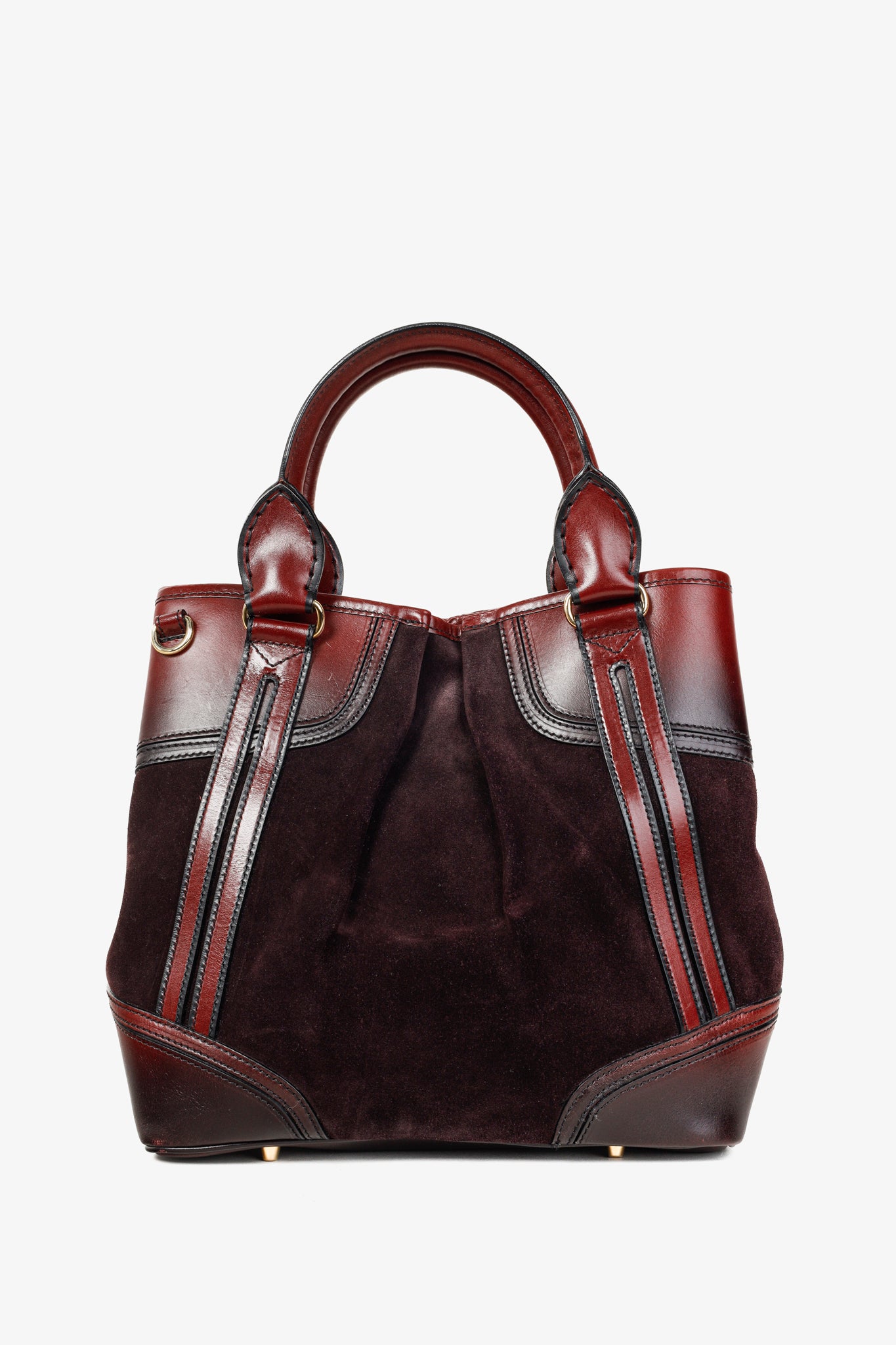 Burberry Prorsum Burgundy Red Calfskin Suede Medium Whipstitch Tote