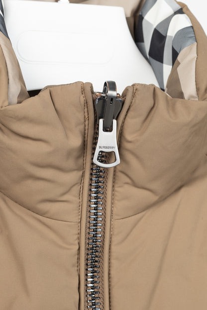 Burberry Iver Reversible Tan Check Down Puffer Jacket