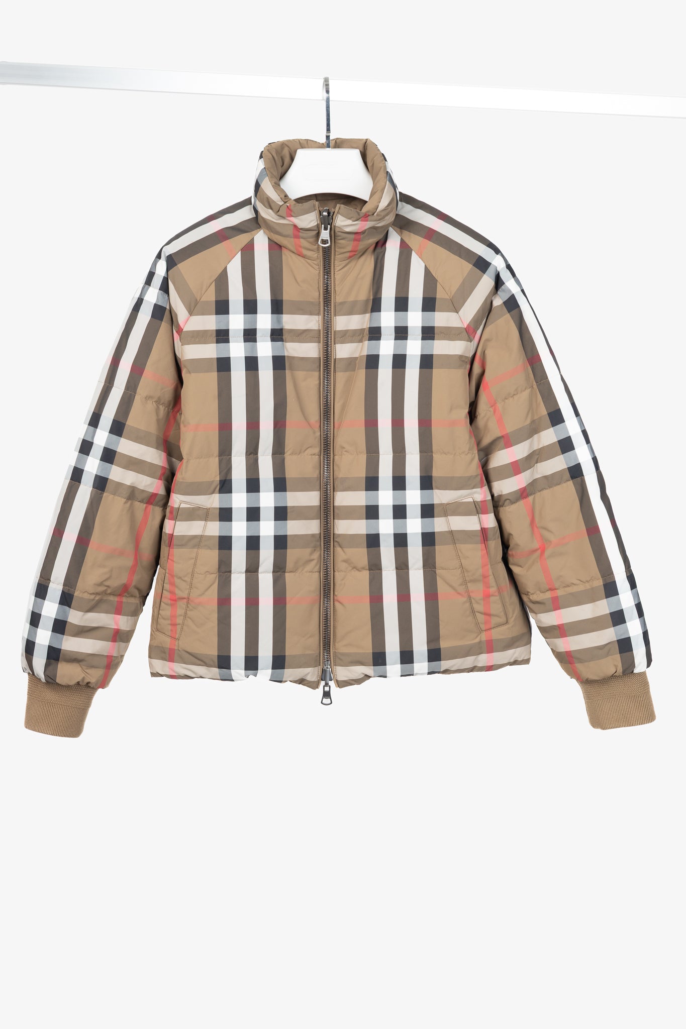 Burberry Iver Reversible Tan Check Down Puffer Jacket