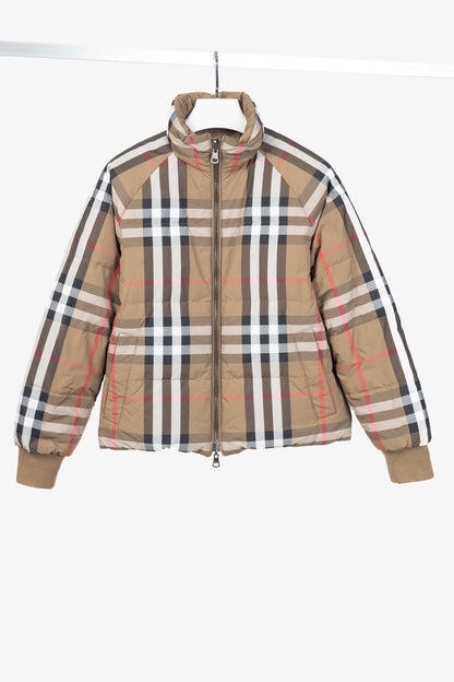 Burberry Iver Reversible Tan Check Down Puffer Jacket