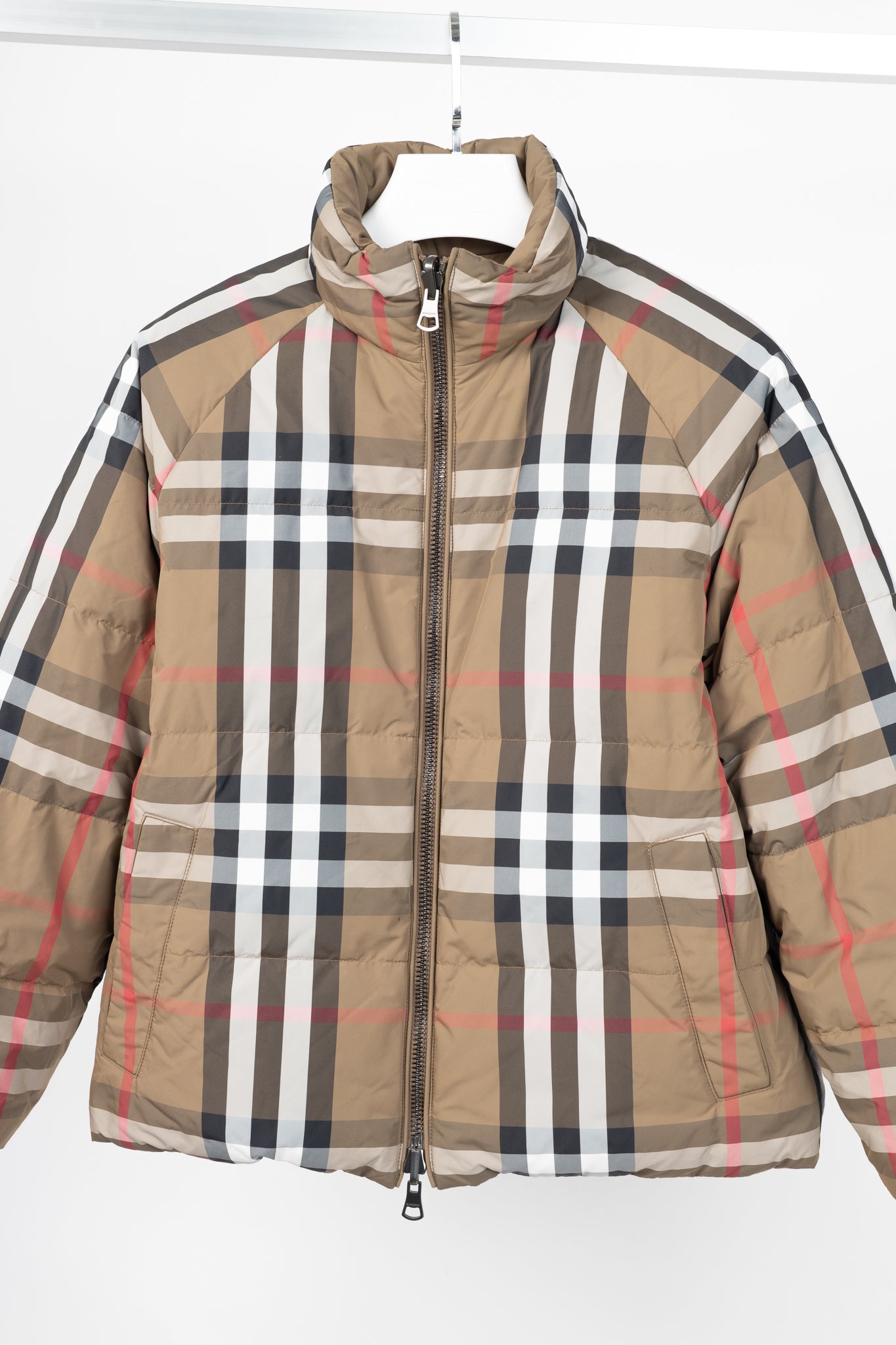 Burberry Iver Reversible Tan Check Down Puffer Jacket