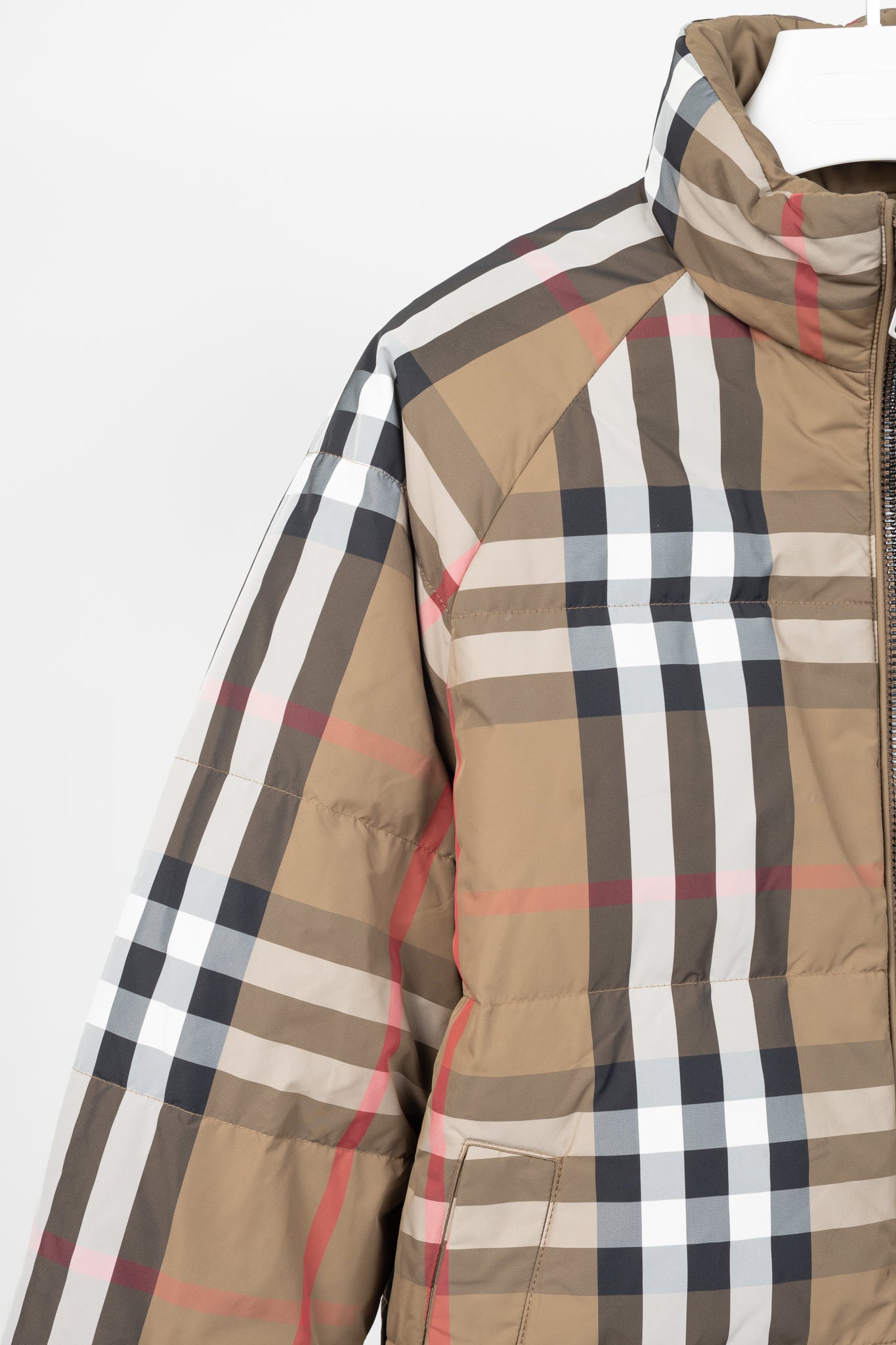 Burberry Iver Reversible Tan Check Down Puffer Jacket