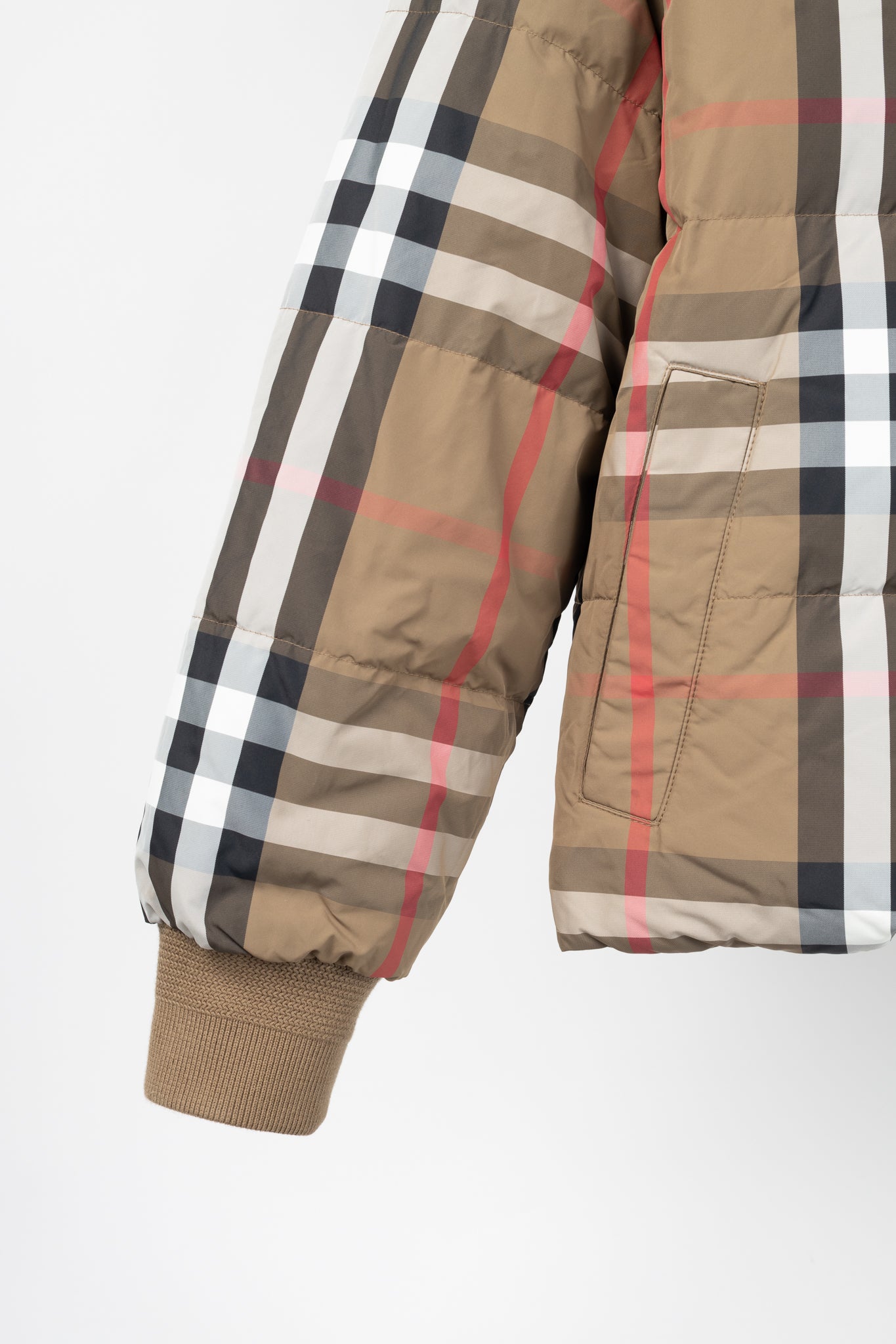 Burberry Iver Reversible Tan Check Down Puffer Jacket