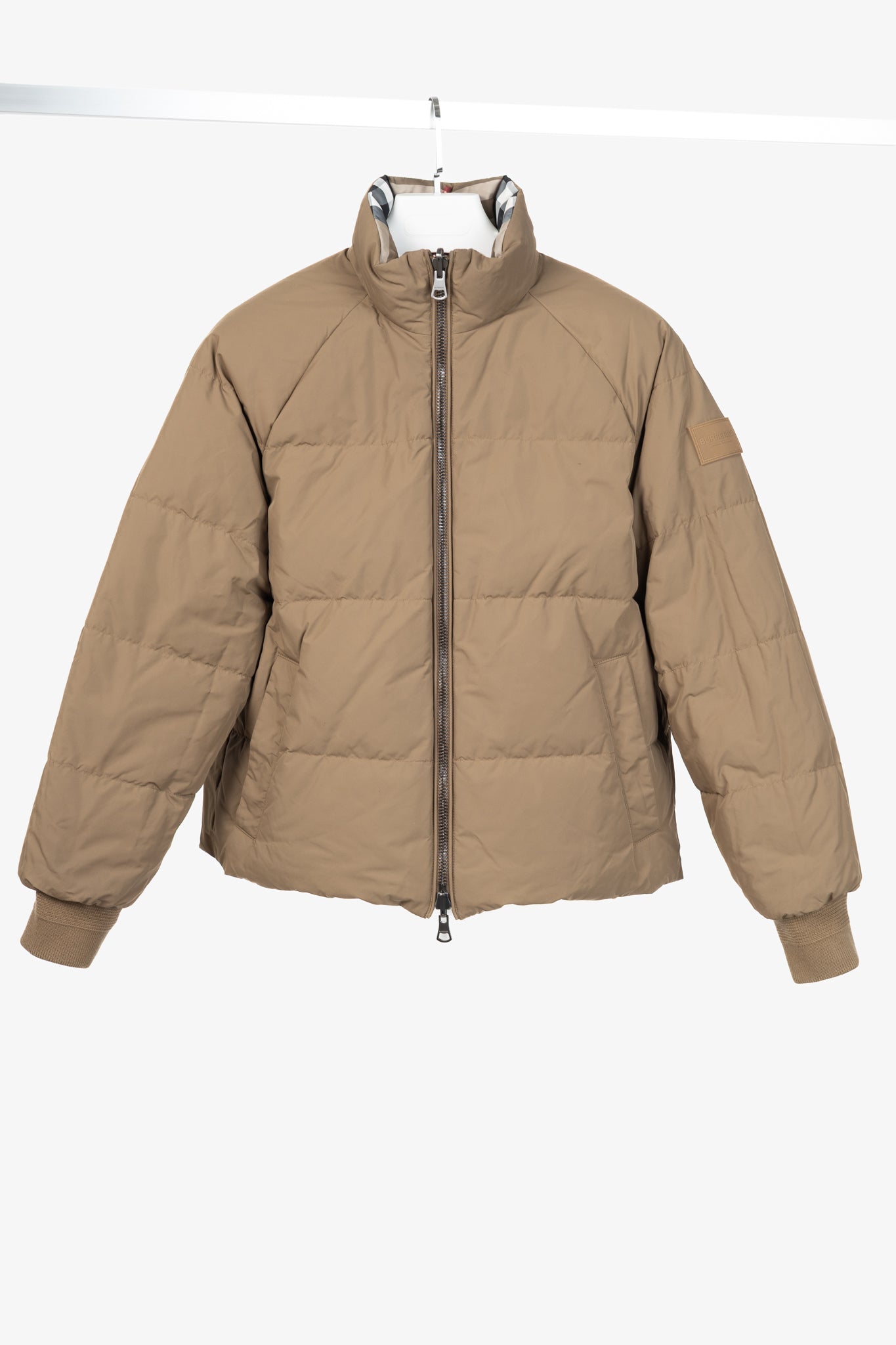 Burberry Iver Reversible Tan Check Down Puffer Jacket