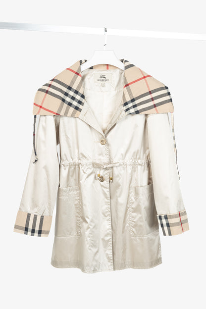 Burberry Champagne Cotton-Blend Check-Trim Drawstring-Waist Rain Jacket