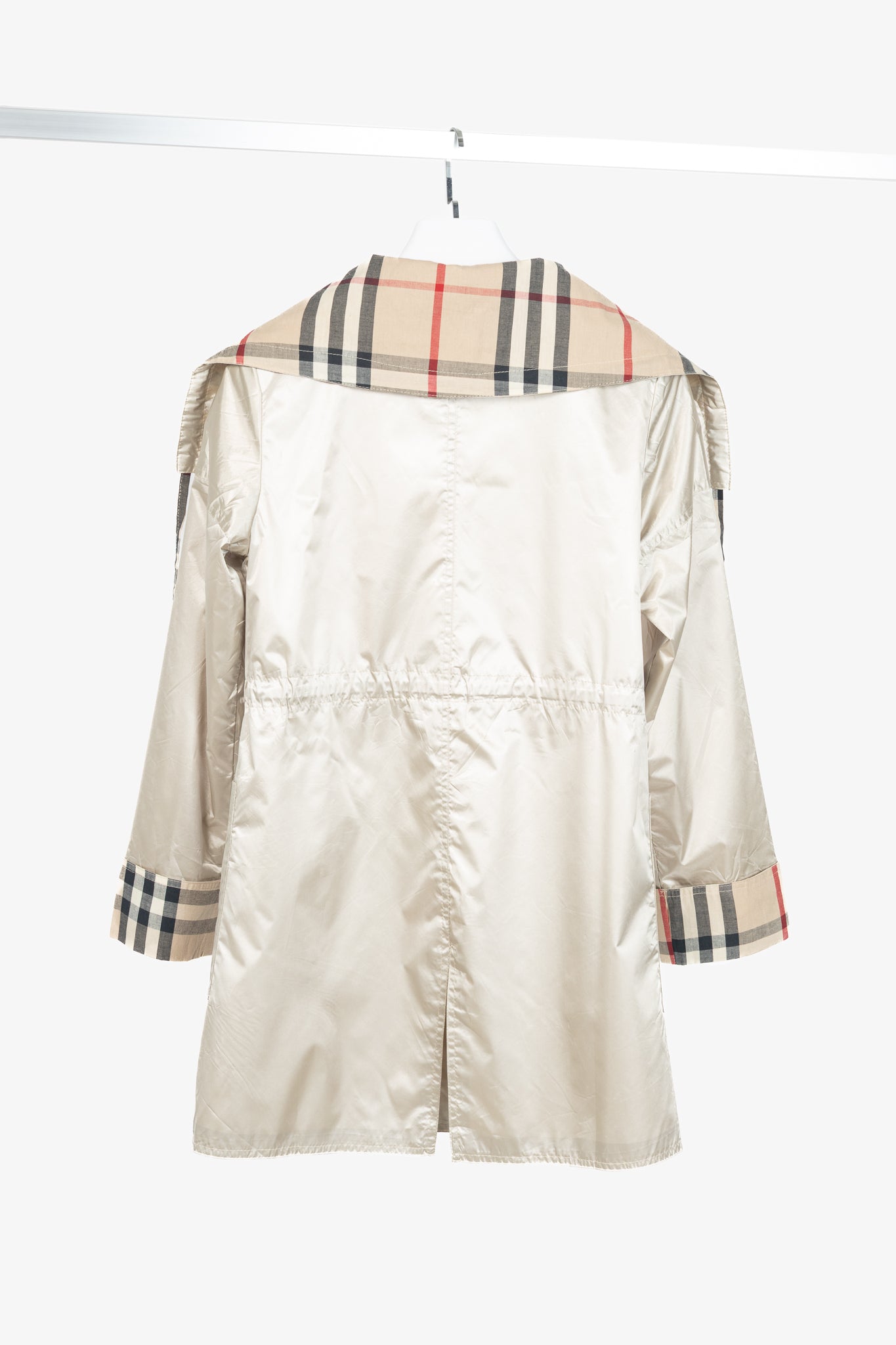 Burberry Champagne Cotton-Blend Check-Trim Drawstring-Waist Rain Jacket