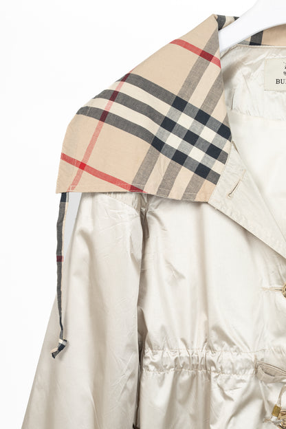 Burberry Champagne Cotton-Blend Check-Trim Drawstring-Waist Rain Jacket