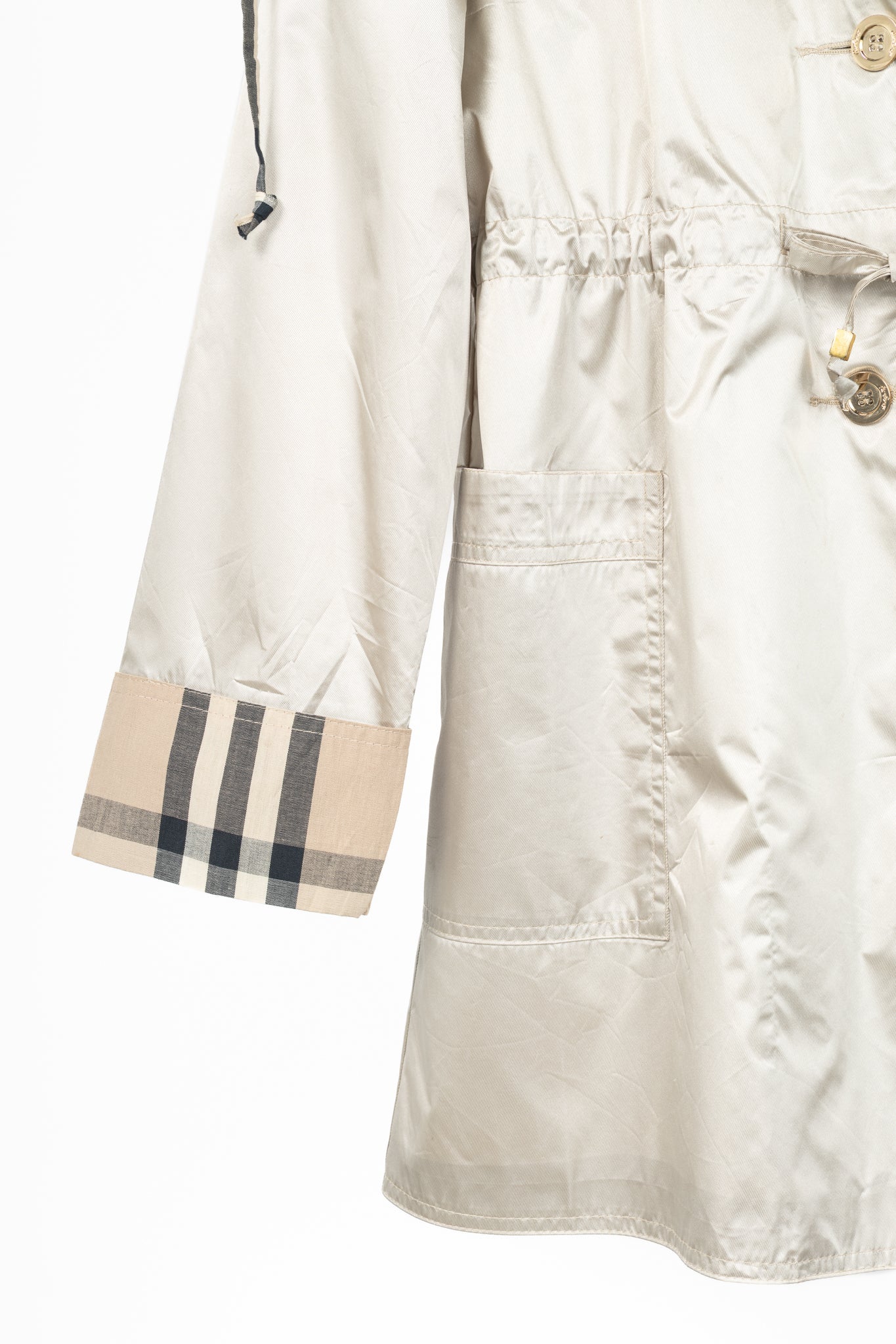 Burberry Champagne Cotton-Blend Check-Trim Drawstring-Waist Rain Jacket