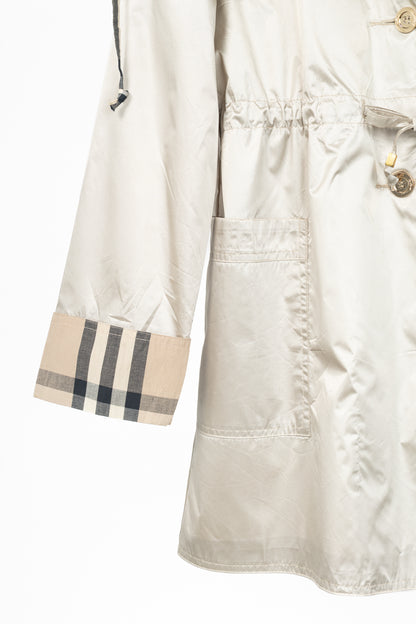 Burberry Champagne Cotton-Blend Check-Trim Drawstring-Waist Rain Jacket