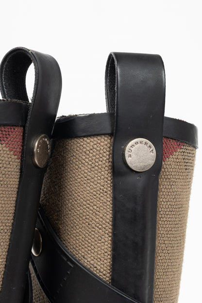 Burberry Holloway "Black" Canvas Check Rubber Mid-Biker Rain Boots