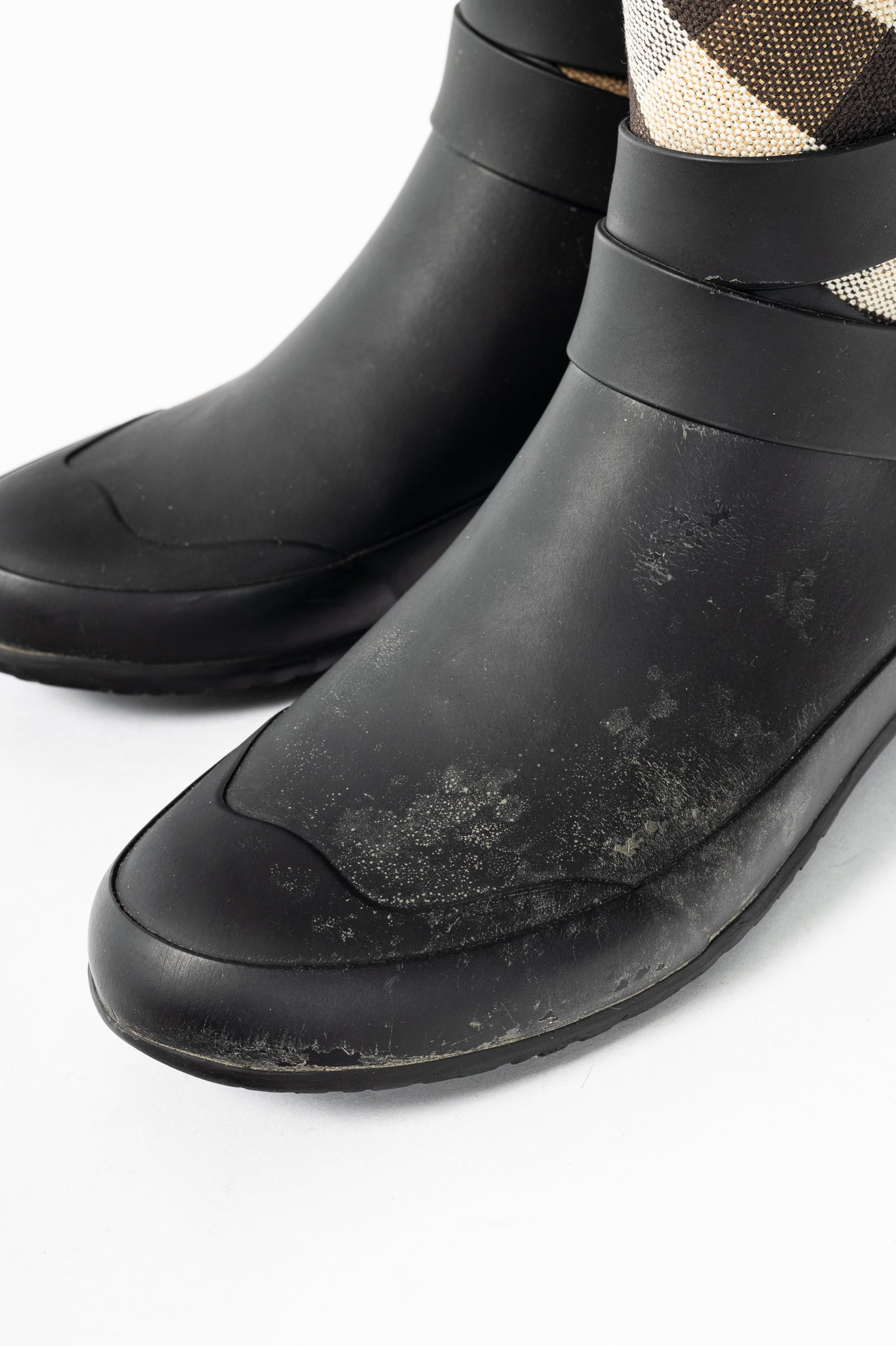 Burberry Holloway "Black" Canvas Check Rubber Mid-Biker Rain Boots