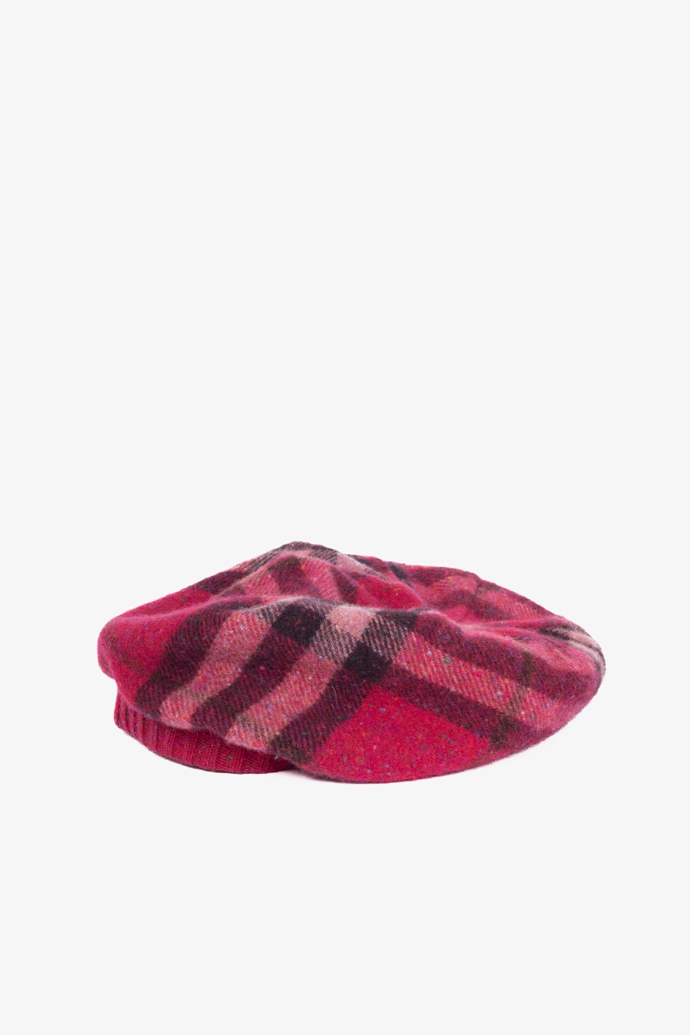 Burberry Pink Speckled-Check Wool Flannel Beret