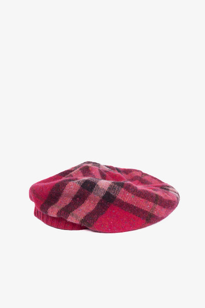 Burberry Pink Speckled-Check Wool Flannel Beret