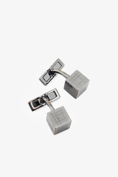 Burberry Gunmetal Check Cube Cufflinks