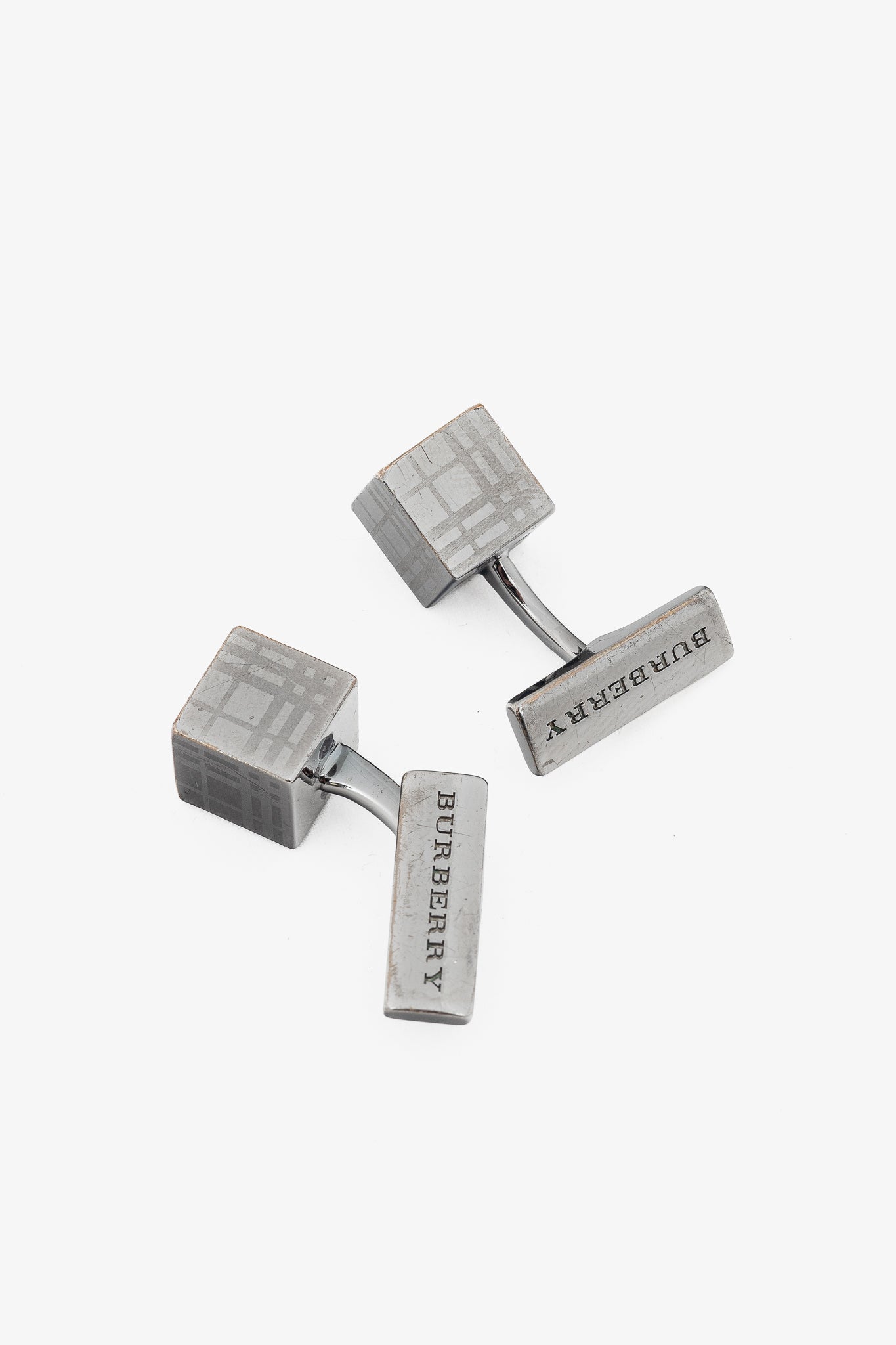 Burberry Gunmetal Check Cube Cufflinks