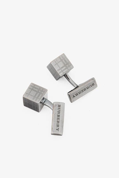 Burberry Gunmetal Check Cube Cufflinks