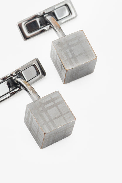 Burberry Gunmetal Check Cube Cufflinks