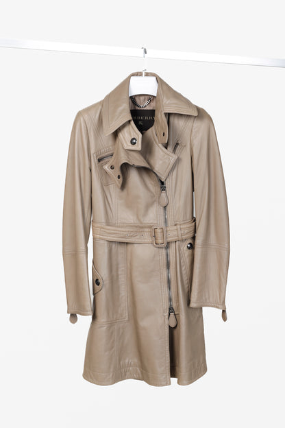 Burberry AW/07 Taupe Grey Brown Leather Moto Trench Coat