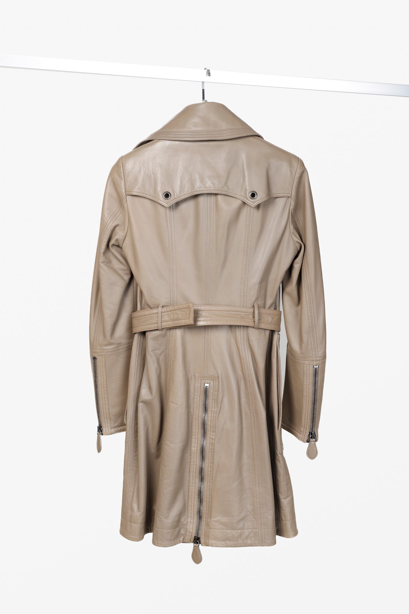 Burberry AW/07 Taupe Grey Brown Leather Moto Trench Coat