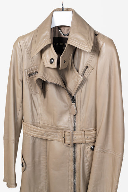 Burberry AW/07 Taupe Grey Brown Leather Moto Trench Coat