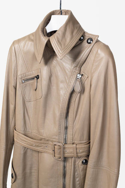 Burberry AW/07 Taupe Grey Brown Leather Moto Trench Coat