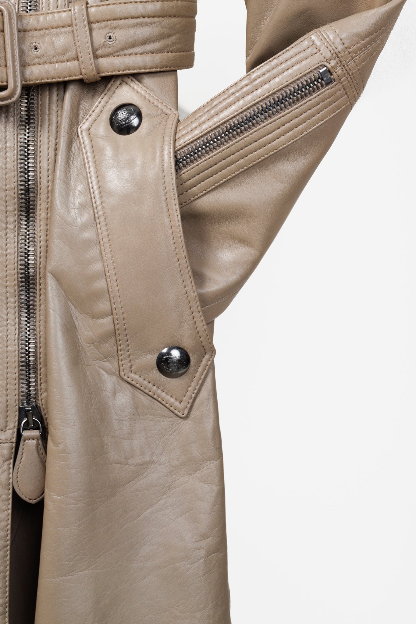 Burberry AW/07 Taupe Grey Brown Leather Moto Trench Coat