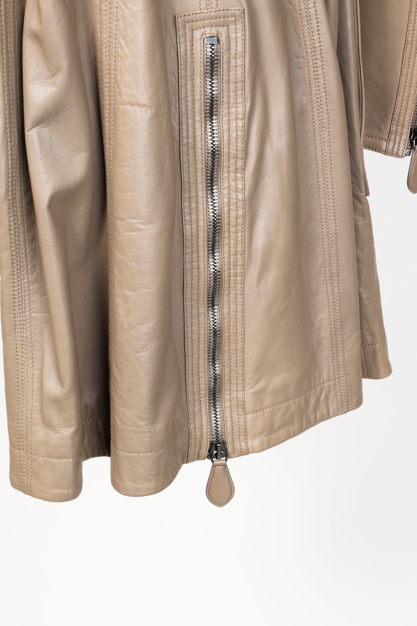 Burberry AW/07 Taupe Grey Brown Leather Moto Trench Coat